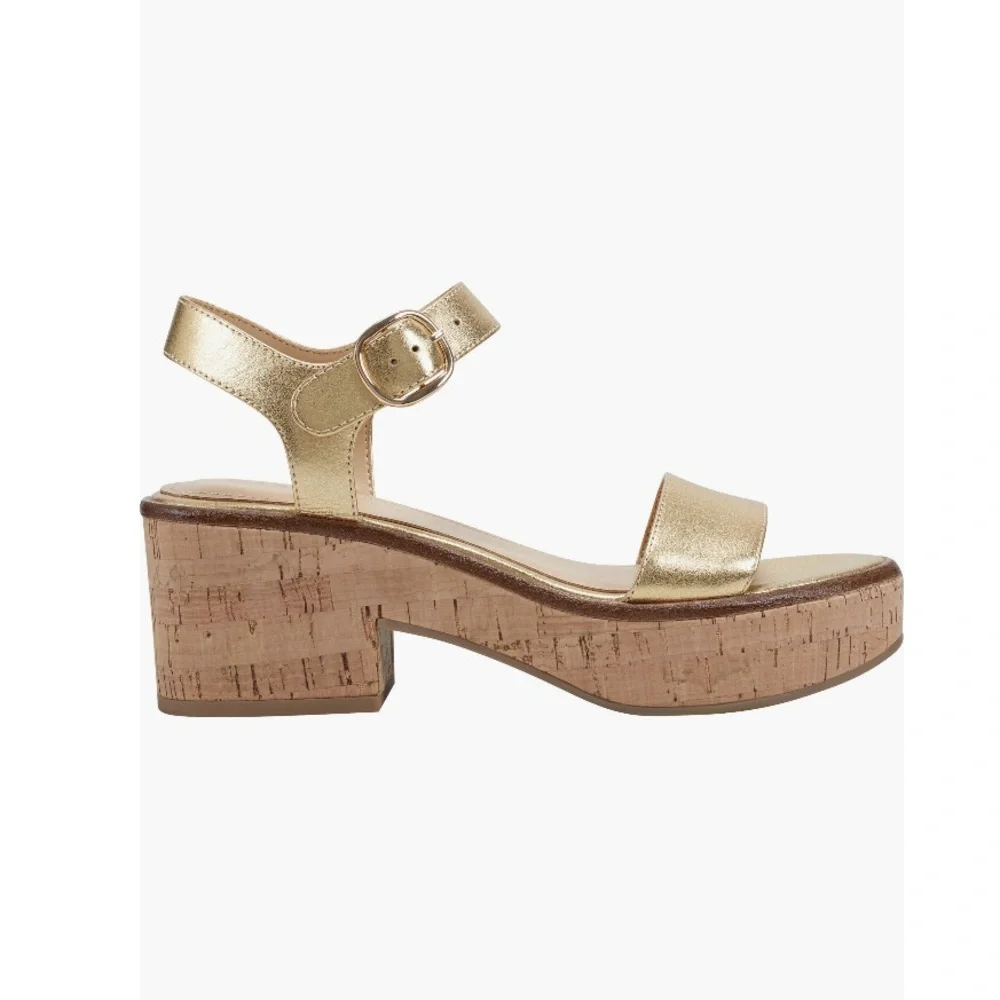 Marc Fisher LTD Quessa Platform Sandals Gold 710 & Tan Women’s Size 9